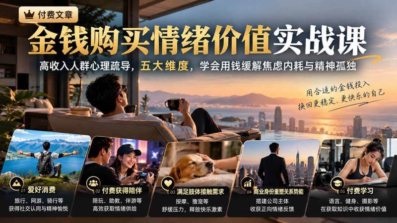 付费文章：金钱购买情绪价值实战课｜高收入人群心理疏导，五大维度，学会用钱缓解焦虑内耗与精神孤独|52搬砖-我爱搬砖网
