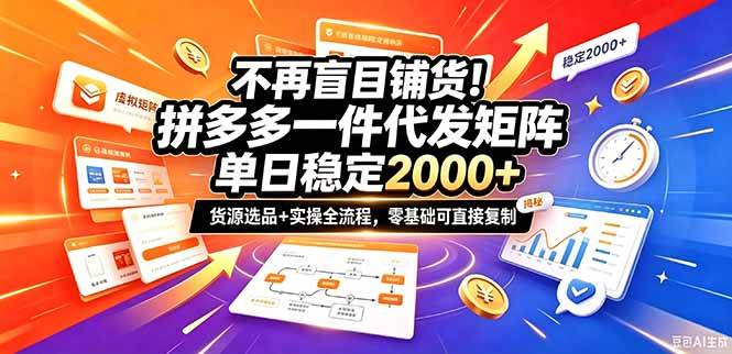 不再盲目铺货！拼多多一件代发矩阵落地攻略，提供优质货源店铺运营全流程，零基础可直接复制|52搬砖-我爱搬砖网