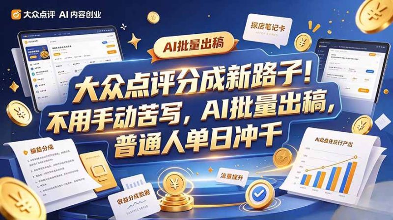 大众点评副业新玩法，工具提效解放双手，批量做笔记，单日可破千|52搬砖-我爱搬砖网