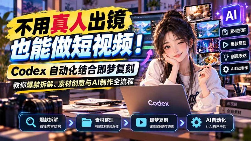 不用真人出镜也能做短视频！Codex自动化结合即梦复刻，教你爆款拆解、素材创意与AI制作全流程|52搬砖-我爱搬砖网