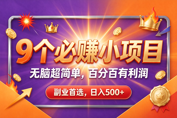 9个必赚的小项目，超级的简单，百分百赚米，副业首选，日收500+|52搬砖-我爱搬砖网