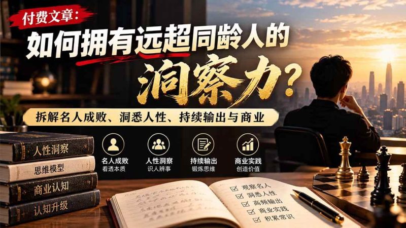 付费文章：如何拥有远超同龄人的洞察力？拆解名人成败、洞悉人性、持续输出与商业实践|52搬砖-我爱搬砖网