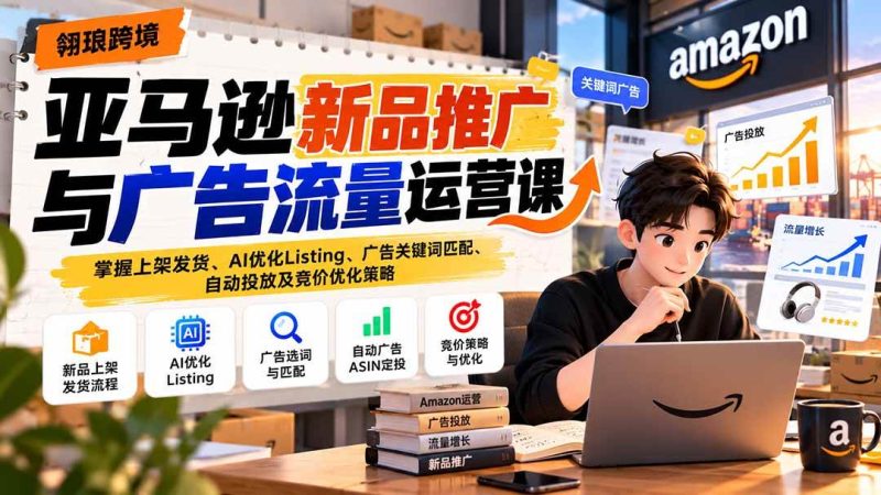 亚马逊新品推广与广告流量运营课：掌握上架发货、AI优化Listing、广告关键词匹配、自动投放及竞价优化策略|52搬砖-我爱搬砖网