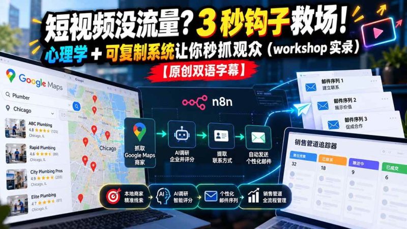 短视频没流量？3 秒钩子救场！心理学 + 可复制系统让你秒抓观众【原创双语字幕】|52搬砖-我爱搬砖网