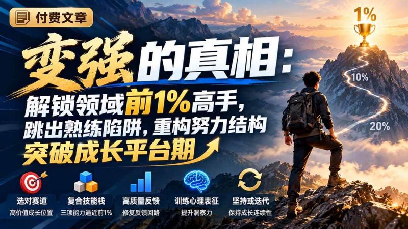 付费文章：变强的真相：解锁领域前1%高手，跳出熟练陷阱，重构努力结构突破成长平台期|52搬砖-我爱搬砖网