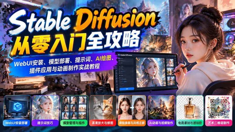 Stable Diffusion从零入门全攻略：WebUI安装、模型部署、提示词、AI绘图、插件应用与动画制作实战教程|52搬砖-我爱搬砖网