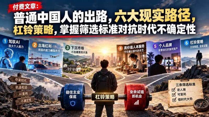 付费文章：普通中国人的出路，六大现实路径，杠铃策略，掌握筛选标准对抗时代不确定性|52搬砖-我爱搬砖网