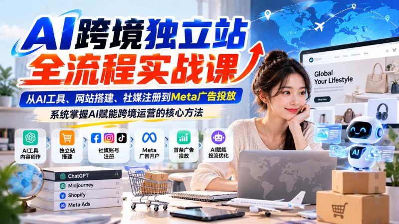 AI跨境独立站全流程实战课：从AI工具、网站搭建、社媒注册到Meta广告投放，系统掌握AI赋能跨境运营的核心方法|52搬砖-我爱搬砖网