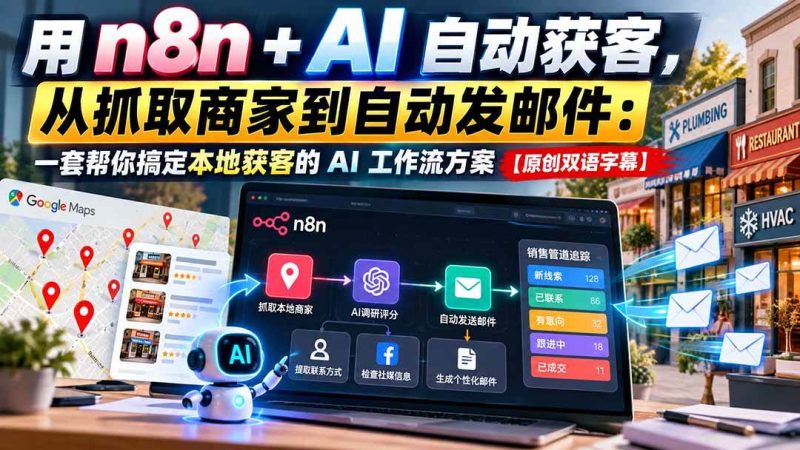 用 n8n + AI 自动获客，从抓取商家到自动发邮件：一套帮你搞定本地获客的 AI 工作流方案【原创双语字幕】|52搬砖-我爱搬砖网