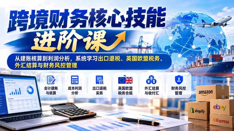 跨境财务核心技能进阶课：从建账核算到利润分析，系统学习出口退税、英国欧盟税务、外汇结算与财务风控管理|52搬砖-我爱搬砖网