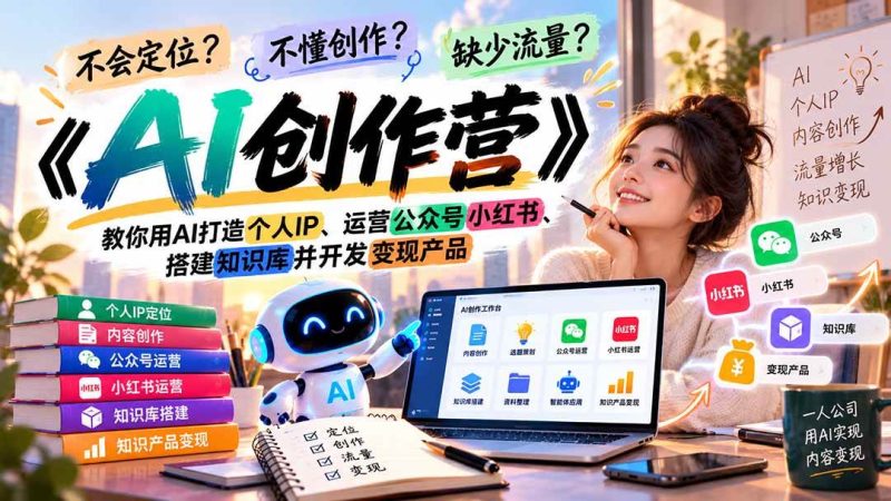 不会定位、不懂创作、缺少流量？《AI创作营》教你用AI打造个人IP、运营公众号小红书、搭建知识库并开发变现产品|52搬砖-我爱搬砖网
