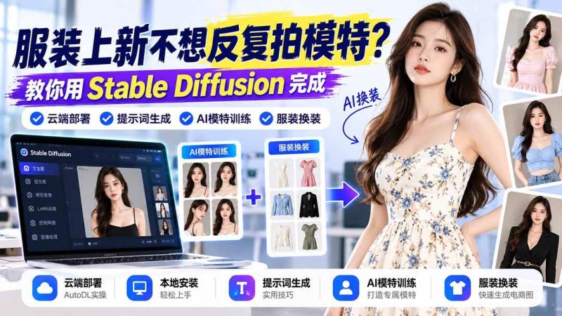 服装上新不想反复拍模特？教你用Stable Diffusion完成云端部署、提示词生成、AI模特训练与换装|52搬砖-我爱搬砖网