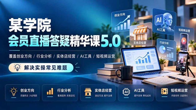 某学院会员直播答疑精华课5.0：覆盖创业方向、行业分析、实体店经营、AI工具和短视频运营，解决实操常见难题！|52搬砖-我爱搬砖网