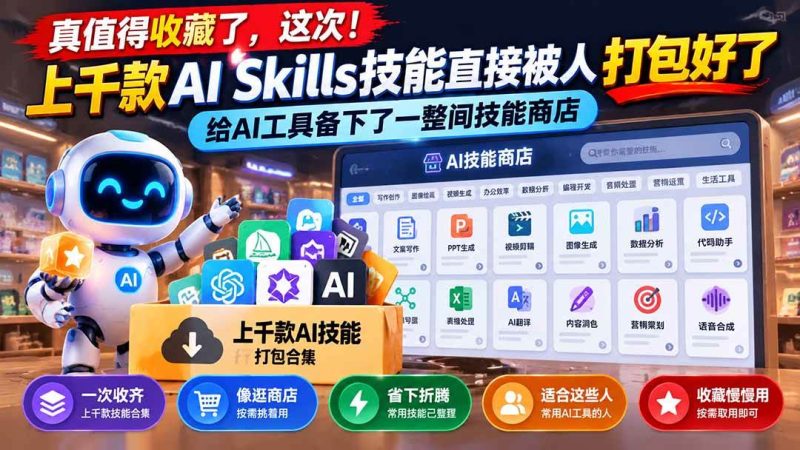 真值得收藏了，这次！上千款AI Skills技能直接被人打包好了，给AI工具备下了一整间技能商店|52搬砖-我爱搬砖网