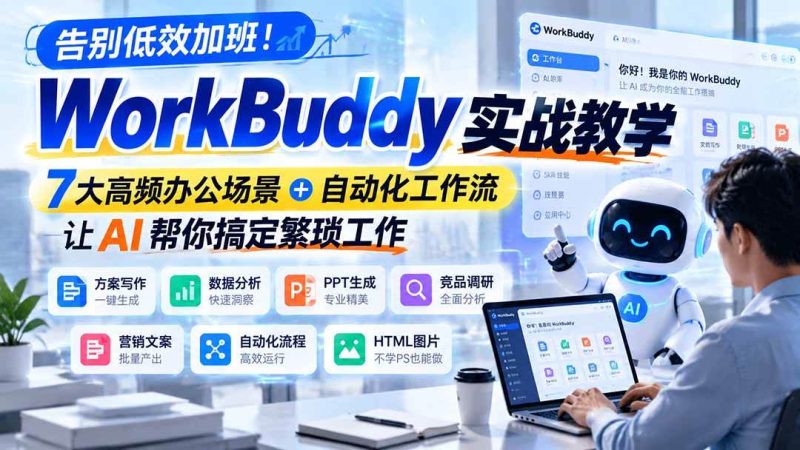 告别低效加班！WorkBuddy实战教学，7大高频办公场景＋自动化工作流，让AI帮你搞定繁琐工作|52搬砖-我爱搬砖网