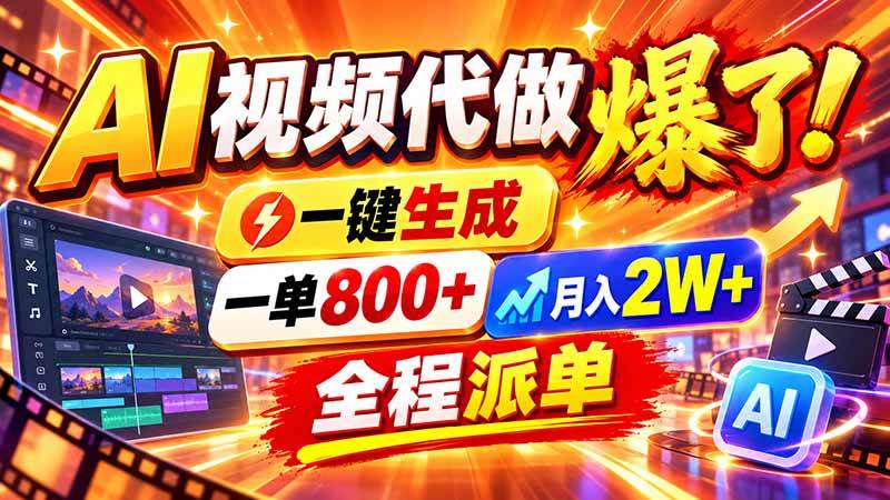 2026年底新赛道，AI视频代做一单800+，小白可做，告别打工|52搬砖-我爱搬砖网