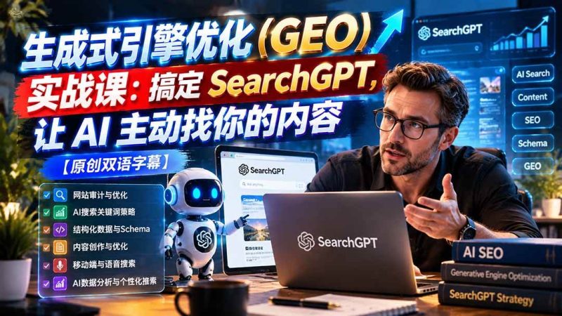 生成式引擎优化实战课：搞定 SearchGPT，让 AI 主动找你的内容【原创双语字幕】|52搬砖-我爱搬砖网