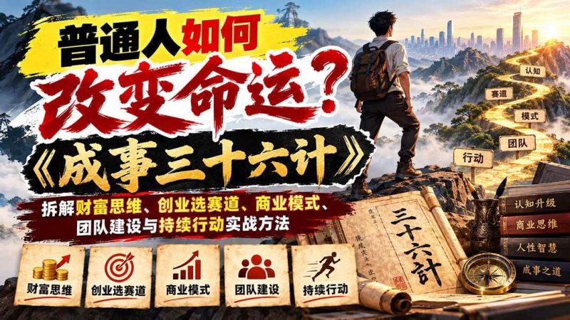 普通人如何改变命运?《成事三十六计》拆解财富思维、创业选赛道、商业模式、团队建设与持续行动实战方法|52搬砖-我爱搬砖网