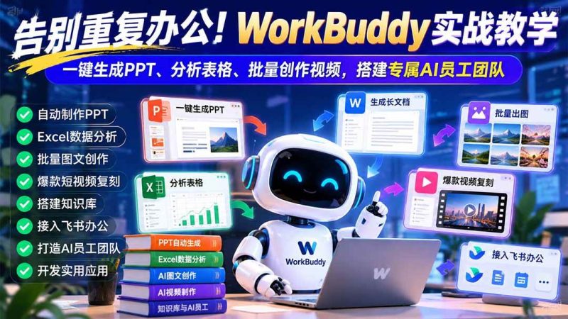 告别重复办公!WorkBuddy实战教学:一键生成PPT、分析表格、批量创作视频,搭建专属AI员工团队|52搬砖-我爱搬砖网