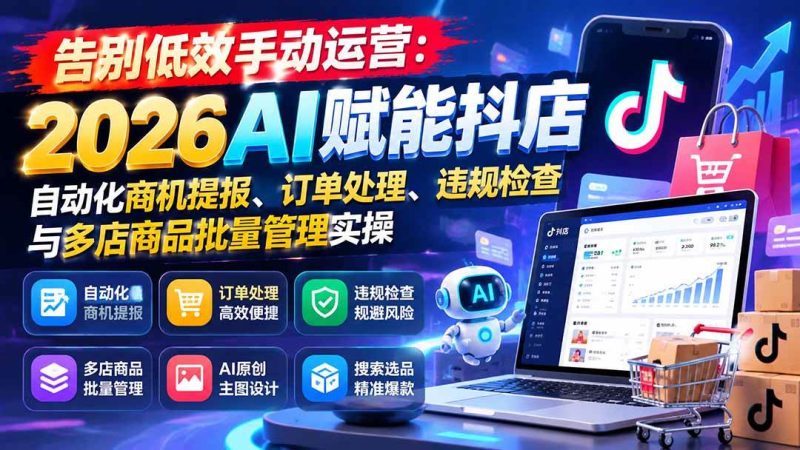 告别低效手动运营:2026AI赋能抖店自动化商机提报、订单处理、违规检查与多店商品批量管理实操|52搬砖-我爱搬砖网