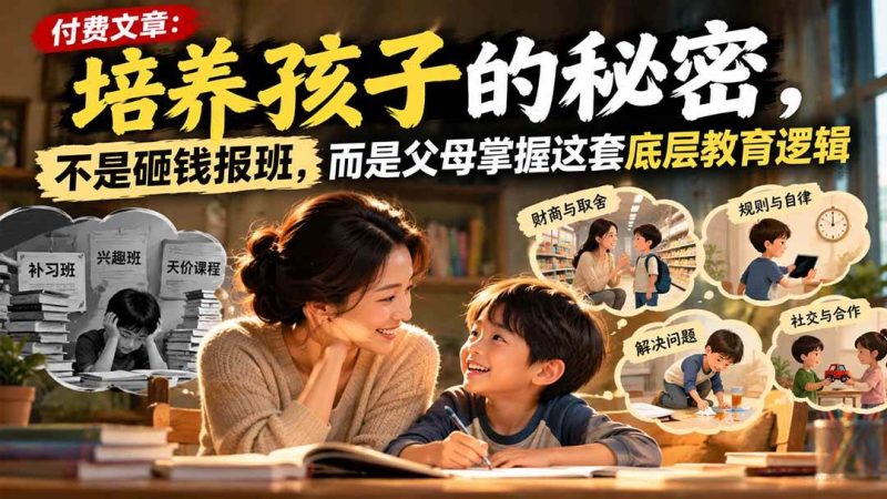 付费文章：培养孩子的秘密，不是砸钱报班，而是父母掌握这套底层教育逻辑|52搬砖-我爱搬砖网
