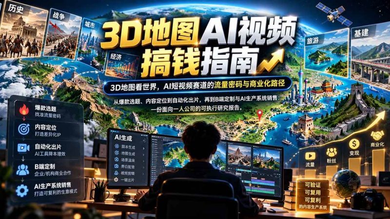 3D地图AI视频搞钱指南,3D地图看世界,AI短视频赛道的流量密码与商业化路径【文档】|52搬砖-我爱搬砖网