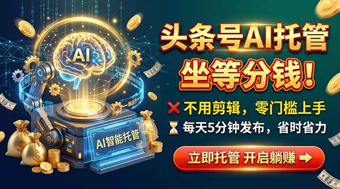 头条AI视频托管，你出号我运营，每天花5分钟发布，月赚1W+，手机可做|52搬砖-我爱搬砖网