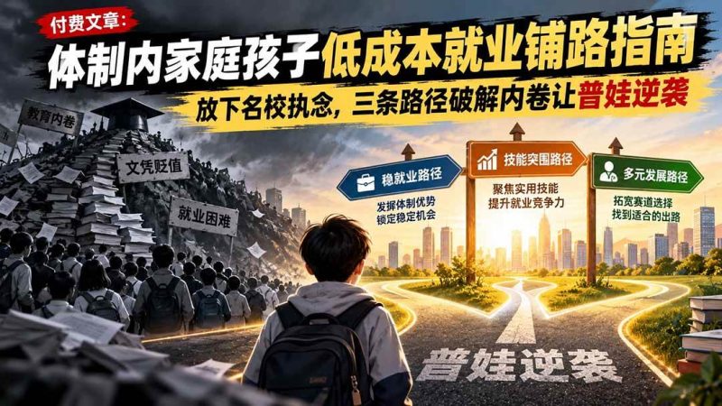 付费文章：体制内家庭孩子低成本就业铺路指南，放下名校执念，三条路径破解内卷让普娃逆袭|52搬砖-我爱搬砖网
