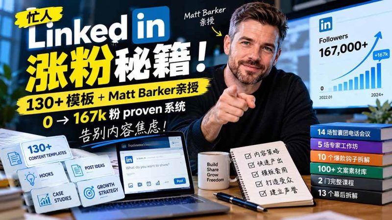 【无水印】忙人LinkedI 涨粉秘籍！130+模板+Matt Barker亲授：0→167k粉proven系统，告别内容焦虑【原创双语字幕】|52搬砖-我爱搬砖网