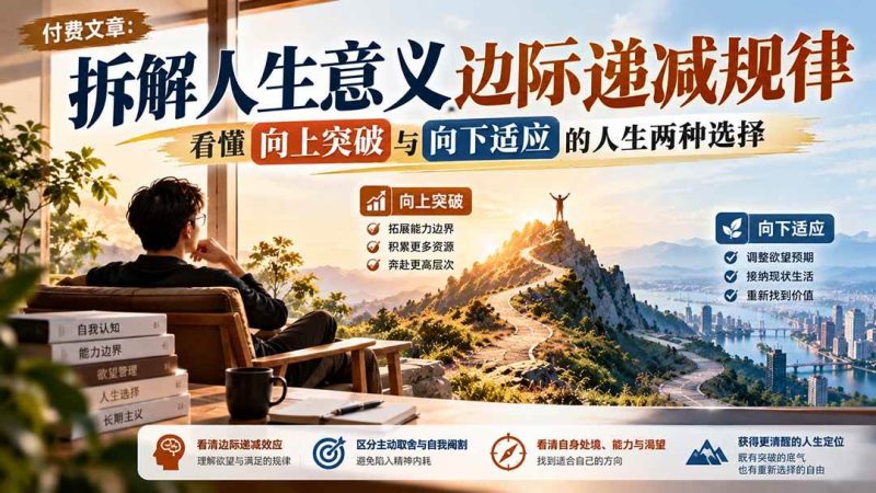 付费文章：拆解人生意义边际递减规律，看懂向上突破与向下适应的人生两种选择|52搬砖-我爱搬砖网